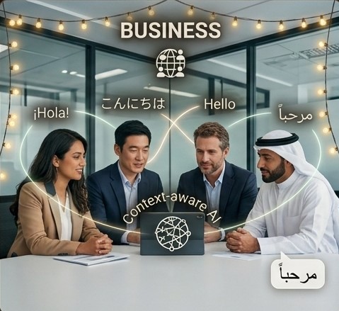 Multilingual team collaborating across borders
